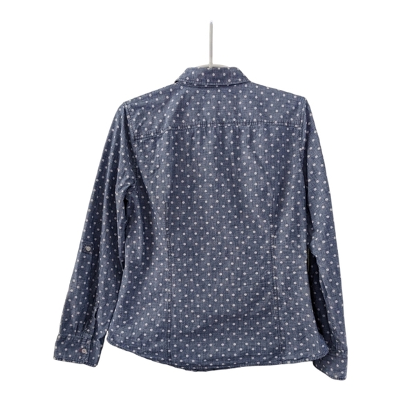 Talbot's cotton blue and white polka dot button up fitted blouse, size 12 - Picture 2 of 3